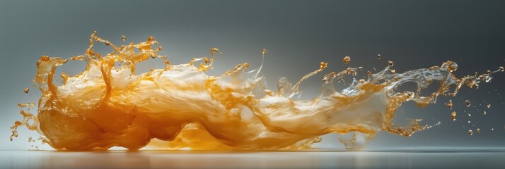 Poster - Dynamic splash of orange liquid with clear water accents creating an artistic display of motion and fluidity