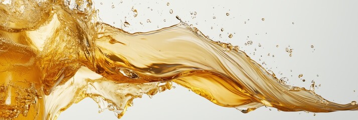 Poster - Dynamic splash of golden liquid creating waves and droplets, showcasing fluid motion and texture