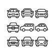 © zahidID: #10462466 - This set features various car silhouettes in simple line art style, showing different views (front, rear, side).