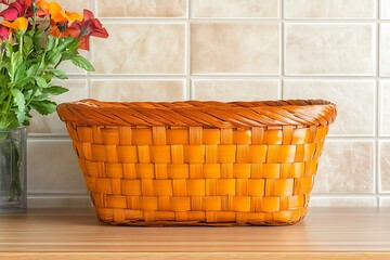 Wall Mural - Orange Wicker Basket for Home Decor