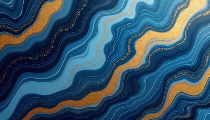 Poster - Abstract illustration with elegant blue, gold marble design. Fluid waves of color create luxurious, stylish background. Ideal for wallpaper decorative projects. Unique graphic pattern subtle texture