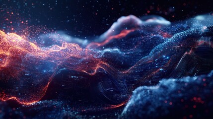Poster - Abstract digital landscape of glowing particles