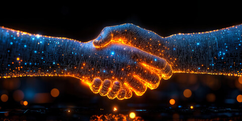 Poster - digital handshake representing ai platform partnerships and ecosystem collaboration in technology