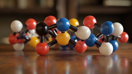 Poster - futuristic horizontal banner featuring transparent glass molecule model with reflections and light r