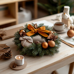 Canvas Print -  a diy holiday wreath-making project featuring a beautiful wreath made fro