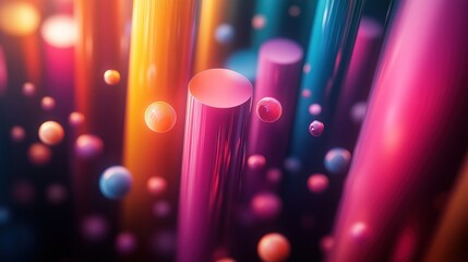 Poster - Vibrant cylinders and spheres float in a dynamic colorful composition