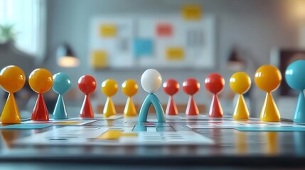 Leinwandbilder - 3D of Cartoon Characters Gathered Around a Table Brainstorming Innovative Business Strategies with Charts and Diagrams in the Background