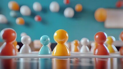 Poster - Diverse group of colorful 3D cartoon characters collaborating on new business ideas analyzing data and planning future strategies in a modern office workspace background  Concept of teamwork