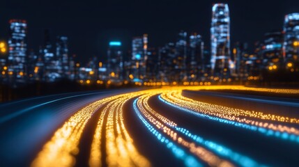 Poster - Abstract Cityscape With Futuristic Flow Of Data Streams Glowing Tunnel, Digital, Technology