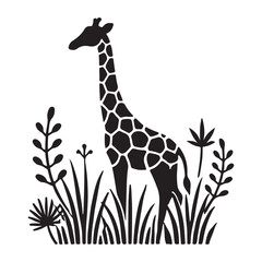 Giraffe in African Savanna Silhouette Vector Illustration