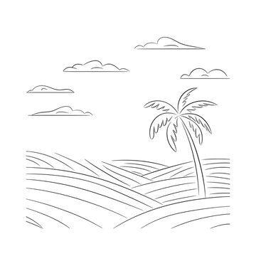  line art tree and beach coloring page 