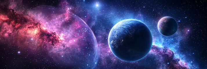 Wall Mural - outer space with faint comets, distant planets, and vibrant star constellations glowing.