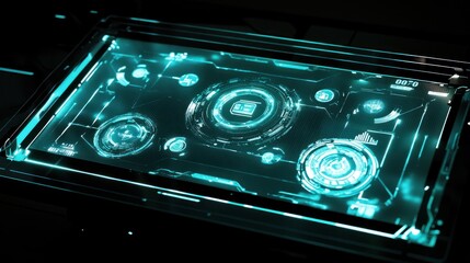 Poster - Futuristic Teal Tech Interface: A Digital Display of Innovation