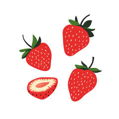Poster - A stylized illustration showcases three whole strawberries and one half strawberry against a black background.