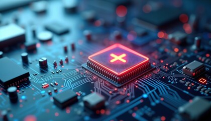 Aufkleber - Futuristic tech medical interface. High-tech circuitry displays innovations in healthcare. Modern medical system. Advanced tech solutions visible on circuit board. Medical tech displays health data.