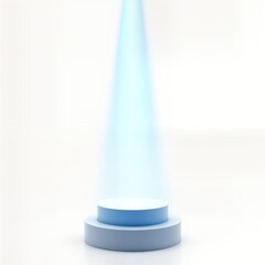 Poster - Empty light blue podium with bright blue spotlight. Studio shot. Modern and minimalist design. Product presentation or fashion show backdrop. Abstract light effect. Digital illustration.