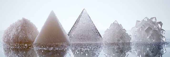 Crystal structures, geometric shapes, reflective surface, science background,  product display