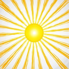 Poster - Bright yellow sunburst design with radiating rays on white background. Abstract illustration evokes sunshine summer. Great for posters designs related to warmth light, energy. Modern sunburst with