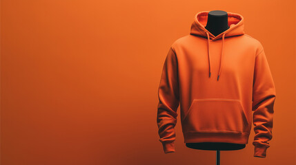 Wall Mural - Mockup blank dark orange hoodie with mannequin, orange background.