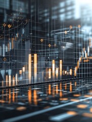 Poster - market forecast trends, futuristic abstract art, clean infographics with arrows and upward graphs, c