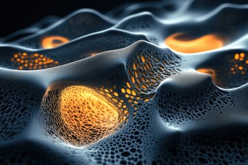 Poster - Intricate patterns of glowing cellular structures in abstract design with futuristic elements