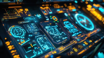Poster - Futuristic Spaceship Control Panel: A Close-Up View of Advanced Technology