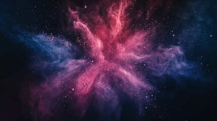Wall Mural - Abstract colored dust explosion on black background, vibrant powder splatter creating dynamic and colorful visual effects for creative design and artistic projects