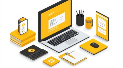 Poster - Modern Workplace Setup with Digital Security and Organization Elements