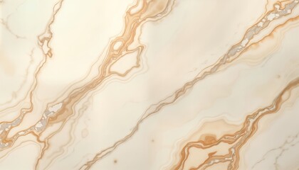 Poster - Closeup view of natural beige marble surface. Smooth glossy texture with light beige, tan veins. Detailed pattern shows irregular shapes, depth. Elegant, luxurious material suitable for architecture