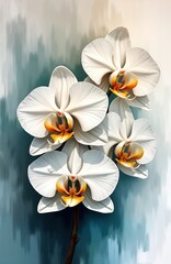 Aufkleber - Abstract floral oil painting features elegant white orchids with hints of gold. Intricate details showcase delicate petals. Soft tones, textured brushstrokes create luxurious, sophisticated style