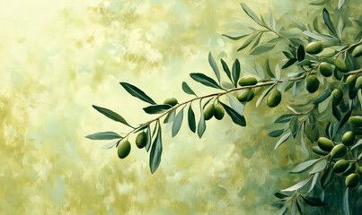 detail of green olive tree branch background