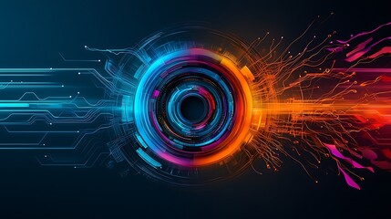 Futuristic tech interface, digital data flow, abstract background, website banner