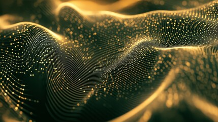 Poster - Abstract network of interconnected points and lines forming a dynamic wavy structure, showcasing a futuristic geometric design perfect for technology-themed visuals, digital backgrounds, and modern ar
