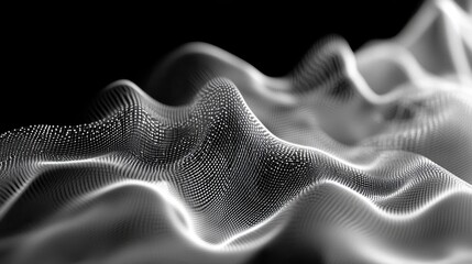 Poster - Abstract network of interconnected points and lines forming a dynamic wavy structure, showcasing a futuristic geometric design perfect for technology-themed visuals, digital backgrounds, and modern ar