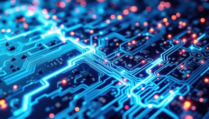Poster - Glowing circuit board displaying futuristic technology and digital connectivity
