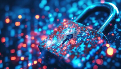 Poster - Digital security concept with lock and binary code in vibrant colors