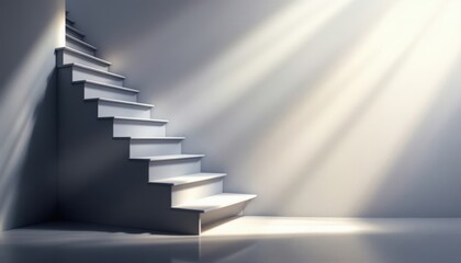 Poster - Sunlit, minimalist staircase with soft shadows in a modern interior design