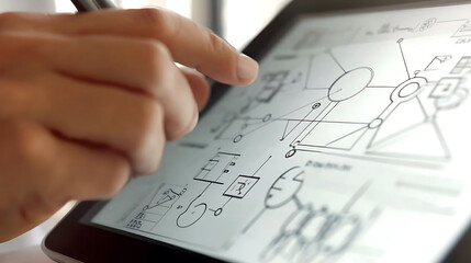 Poster - Closeup of a hand using a stylus on a tablet, sketching a detailed blueprint.  The image conveys innovation, design, and digital workflow.