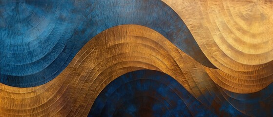 abstract blue and gold metallic background with flowing wave pattern