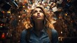© SUPHAKPHEN - Overwhelming information data explode out of head of young human brain, too much media, too much information, maximalism, news, social media addiction.