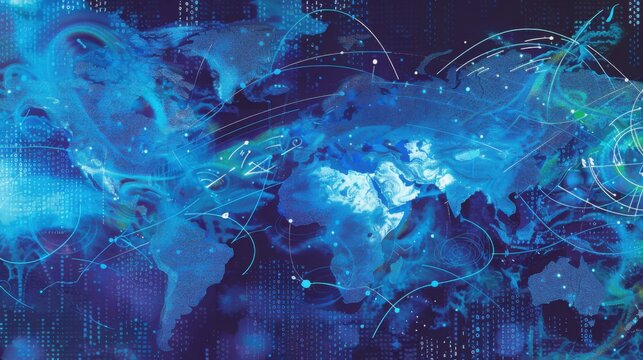 Global Network Connectivity Abstract Art Digital World Map Illustration