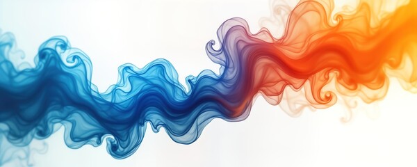 Poster - Abstract illustration smooth blue, orange smoke waves against white background. Wavy shapes create dynamic flow, motion. Colorful design perfect for tech modern design concepts. Suitable for