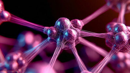 Poster - stunning closeup of a stylized molecular structure. vibrant pink and blue hues create a visually cap