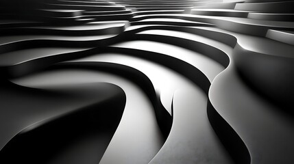 Abstract grayscale undulating layered landscape design