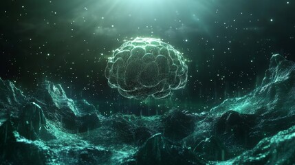 Poster -  Futuristic artificial intelligence digital brain background featuring 3d rendering of neural network connections, high-tech circuitry, and glowing data patterns for innovative technology concepts and