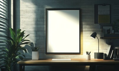 Wall Mural - Illustrate a 3D poster frame mock-up set in a hipster interior, showcasing a Scandinavian design.