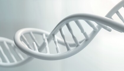 Poster - Modern illustration of DNA helix structure. White 3D DNA strips on clean white backdrop. Medical illustration for bio tech research. Creative graphic design for biology biotechnology concepts.