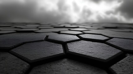 Dark Hexagonal Pattern Under Cloudy Sky