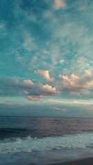 Wall Mural - Romantic Ocean Nature Waves And Red Sky With Clouds For Valentine's Day