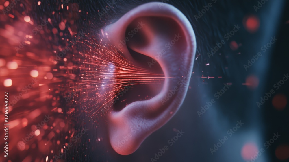 Visualizing sound waves entering the human ear through dynamic red and ...